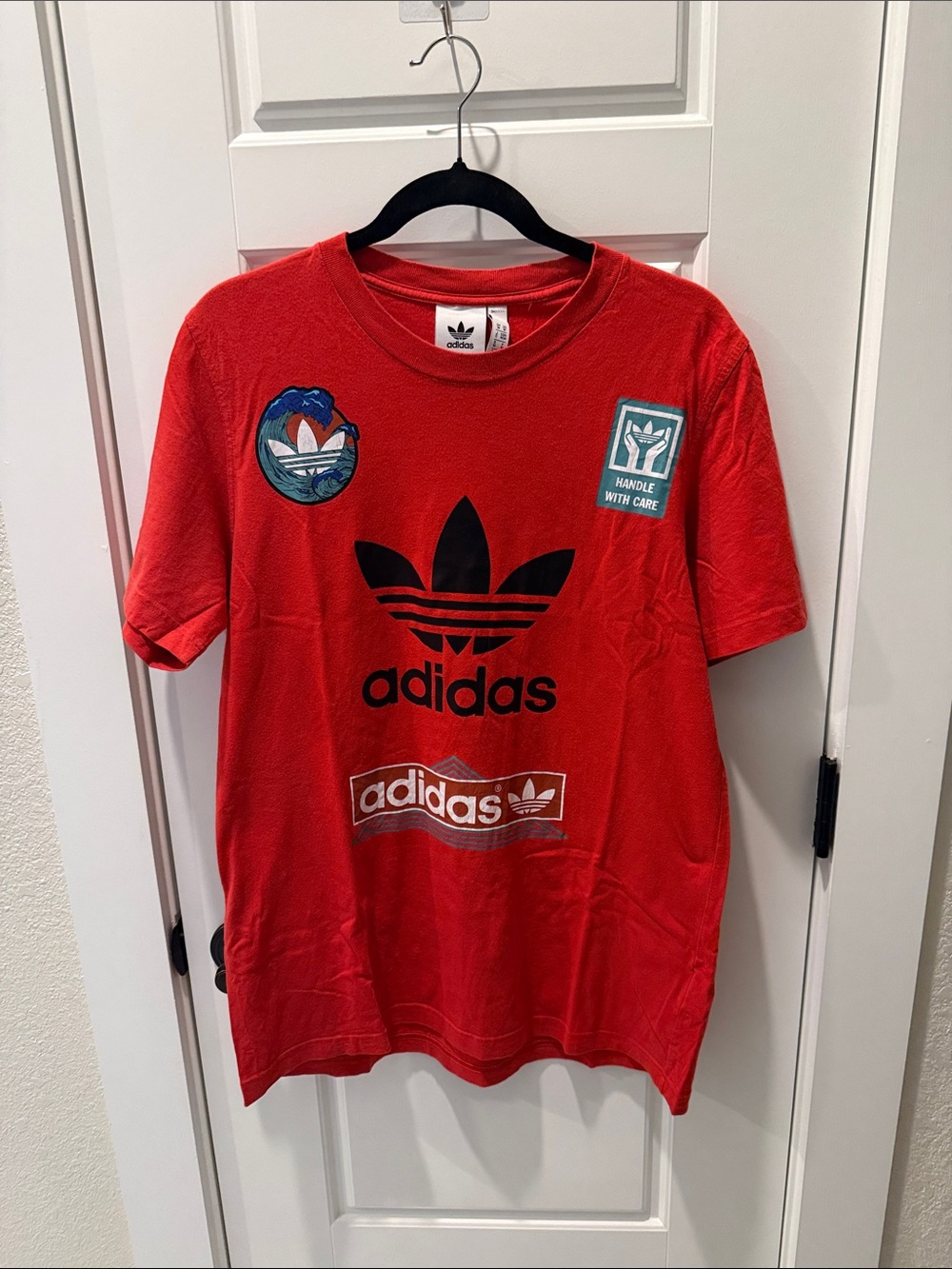 adidas Red Short-Sleeve Trefoil Patch Graphic Tee